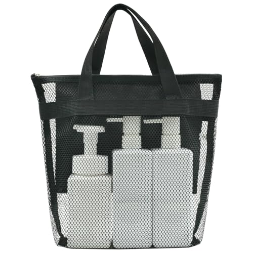 Mesh Shower Caddy, Portable Shower Bag, Quick-Dry Hanging Caddy Bath Organizer with Zipper, Toiletry Bag Essentials for Camping Travel College Dorm Room Gym (Black) - color: Black