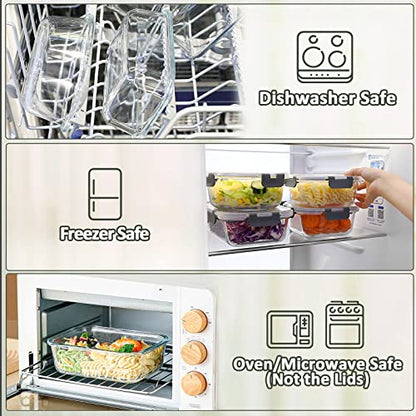 M MCIRCO [80 oz & 36 oz Extra Large Glass Food Storage/Baking Containers Set with Lids, 2 Pack 80 oz(10 cup)&2 Pack 36 oz (4.5 cup) Airtight Glass Container,Microwave,Oven,Freezer and Dishwasher - color: gray