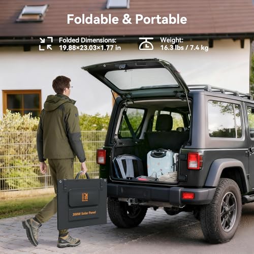 200W Portable Solar Panels ETFE Material 24V MC4 Cable & XT60 Anderson DC | Foldable, IP68 Waterproof, Solar Suitcase with Adjustable Kickstands for Power Station, Generator, RV, Camping, Outdoor Use - size: 200W