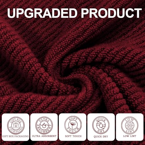 VOOVA & MOVAS 3 Piece Towel Set - 100% Cotton | Quick Dry | Soft | Thick,1 Large Bath 30" x 56", 1 Hand 18" x 28", 1 Wash Cloth 13" x 13", Towels for Bathroom, Bathroom Towels Gift, Burgundy - color: Burgundy - Red, size: 3 PC Bathroom Towel Set