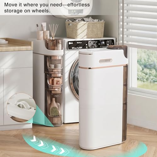 VECELO 3-Tier Slim Bathroom Storage Cabinet with Wheels, Skinny Bathroom Storage Cabinet with Drawers, Toilet Paper Holder, Movable Narrow Floor Cabinet for Small Space, Bathroom - size: 16.14" x 6.69" x 28.94"
