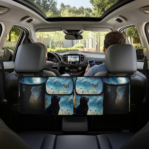 Black Cat Print Car Trunk Organizer Hanging Car Backseat Storage Bag Waterproof Collapsible Cargo Bag with 4 Pouches Universal Automotive Interior Accessories - color: Butterfly Black Cat