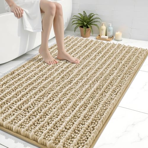 Arotive Luxury Bathroom Rugs 40x32, Extra Soft Thick Absorbent Shaggy Chenille Bath Rugs, Non-Slip Machine Wash Dry, Bath Mats for Bathroom Floor, Tub and Shower, Home Decor Accessories, Beige - color: Beige, size: 40" X 32"