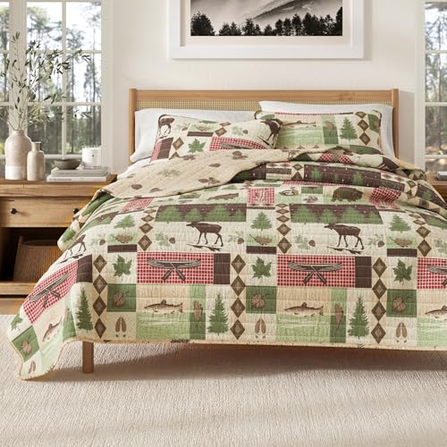 Great Bay Home Lodge Quilt Set - 2-Piece Twin/Twin XL Size Rustic Bedding Set - Lightweight, All-Season, Reversible Bedspread (Lodge Patchwork) - color: Lodge Patchwork, size: Twin / Twin XL
