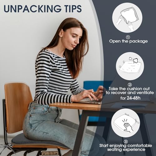 TushGuard Chair Cushions, 4 Pack Memory Foam Chair Pads, Seat Cushion, Kitchen Chair Cushions Set of 4, Anti-Slip Backing & Fixed Straps,Grey - color: Grey