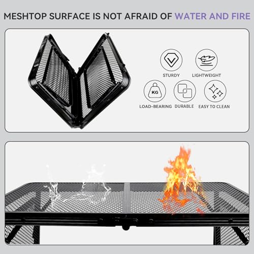 BRIAN & DANY Folding Grill Table Camping Table, Metal Portable Picnic Table, Lightweight Height Adjustable Foldable Table for Outdoor, Black, 40.16"x15.7"x11.8/14.9" - size: 3.2x1.3FT