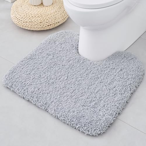 ILANGO Silver Toilet Rugs U Shaped 22" × 24" Non Slip & Super Absorbent Extra Thick Soft, Washable Bath Mats for Bathroom Floor, Microfiber Plush Shaggy Contour Bath Rugs for Toilet,Dry Quick - color: Silver, size: 1'10" x 2' (22''x24'' Toilet Rug)