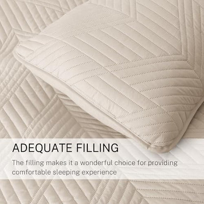 Exclusivo Mezcla Ultrasonic Twin Quilt Bedding Set, Lightweight Brich Beige Bedspreads Soft Modern Geometric Coverlet Set for All Seasons (1 Quilt and 1 Pillow Sham) - color: Brich Beige, size: Twin (68"x88")