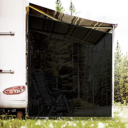 RV Awning Side Shade Screen 9'x 7' Breathabe Black Mesh Sunshade for Camper Trailer Canopy, UV Sun Blocker Complete Kits - size: 9’ x 7’