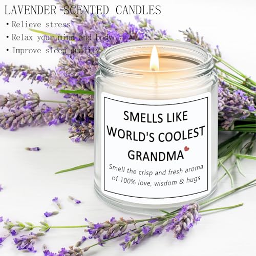 Grandma Gifts, Mothers Day Gift for Grandma from Grandchildren Granddaughter Grandkids, Smells Like World's Coolest Grandma Lavender Candles - style: Grandma