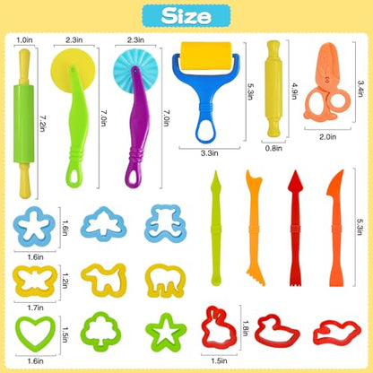 LCY WEDSHI Dough Tool Set, 22 Pcs Dough Tools Sets for Kids Ages 4-8, Dough Accessories Includes Cutters Roller, Rolling Pins, Safety Scissors, Plastic Knife, Animal Shapes Cutters - style: 22pcs