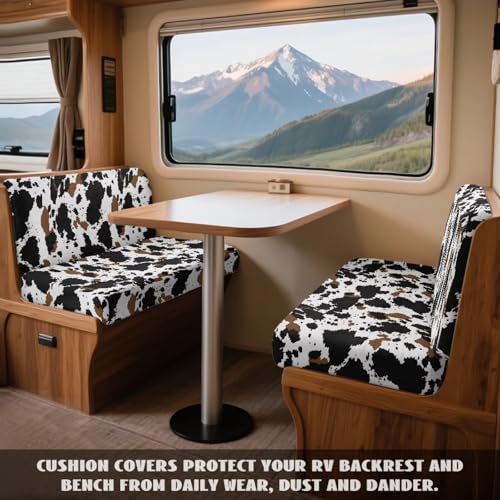 Cow Print 2 Pcs RV Dinette Cushion Covers Thickened Camper Seat Covers Dinette Booth Stretch Loveseat Sofa Chair Cover Furniture Protector for RV Camper Car Bench - color: Cow
