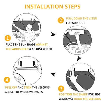 Semi-Truck Sun Shade for Windshield and Side Windows | 300T Sunshade Maximum Coverage | Block Sun Heat Rays |Fits for Semi, Commercial & Big Rig Truck, RV (Side Velcro)…