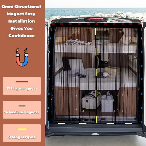 XCBYT Van Bug Screen for Rear Door | Magnetic Closure Window Screen for Camping | Van Life Essentials | Universal Fit for Standard Roof Mercedes Sprinter, Ford Transit & RAM ProMaster (65” H x 65” W) - size: Rear Door-Middle (65" H × 65" W)