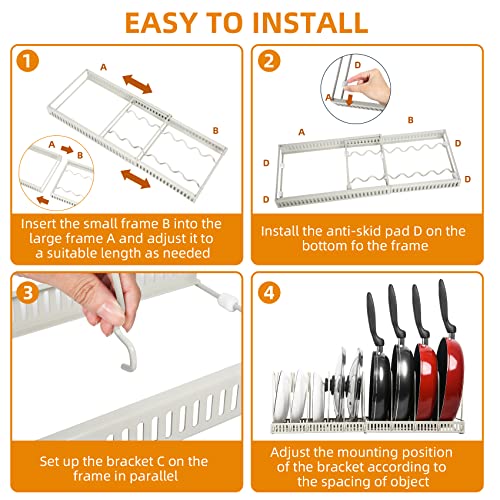 ROOHUA Pot Rack - Expandable Pot & Pan Organizer for Cabinet, 10 Adjustable Compartments (Apricot, 10) - color: Apricot