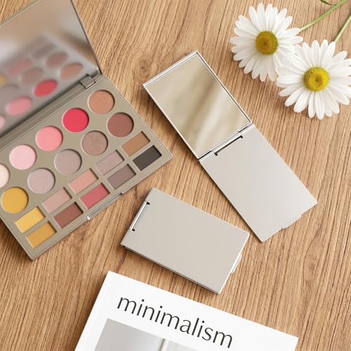 2PCS Small Compact Mirror, Ultra Slim Pocket Mirror | Silver Portable Folding Mirrors, Aluminum Shell Travel Mirrors for Purse Makeup Travel Daily Work Business(2.X3inches)