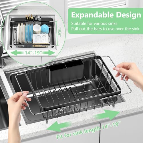 LEMIKKLE Roll Up Dish Drying Rack, Over The Sink Dish Drainer Rack, Foldable Sink Drying Rack, Anti-Slip Silicone Wrapped Dish Drainer for Kitchen Counter - color: Silicone Black