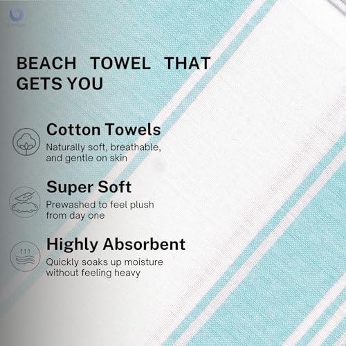 Cotton Turkish Beach Towel with Towels Oversized 36"x72" Pool Absorbent Extra Large Quick Dry Sand Travel Towel (Aqua Blue, 2 Pack) - color: Aqua Blue, size: 2 Pack