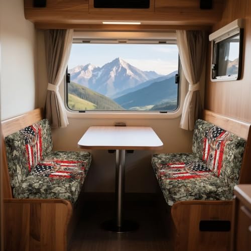 Deer Camo American Flag Pattern 2 Pcs RV Dinette Cushion Covers Washable Camper Cushion Slipcover Thickened Camper Seat Covers Dinette Booth Sofa Slipover for Travel Trailer Couch - color: Deer Camo American Flag