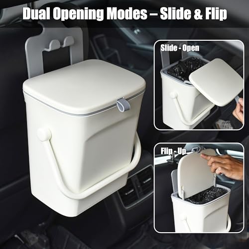 Leakproof Car Trash Can, Mini Hanging Garbage Can with Lid, Vehicle Trash Bin for Back Seat Car Garbage Bin for Sedans, SUVs, MPVs & Trucks (White) - color: White