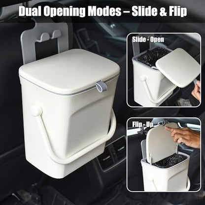 Leakproof Car Trash Can, Mini Hanging Garbage Can with Lid, Vehicle Trash Bin for Back Seat Car Garbage Bin for Sedans, SUVs, MPVs & Trucks (White) - color: White