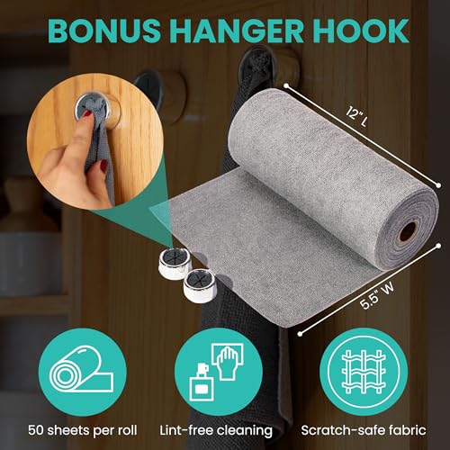 Microfiber Cleaning Cloth Roll Tearaway, 50 PCS Tear Away Towels, Reusable & Washable, Ultra Absorbent 12" x 12" Dish Rags for Car, Home, Kitchen, , 180 GSM Thickness, Paper Towel Alternative - color: Grey With Hanging Hooks