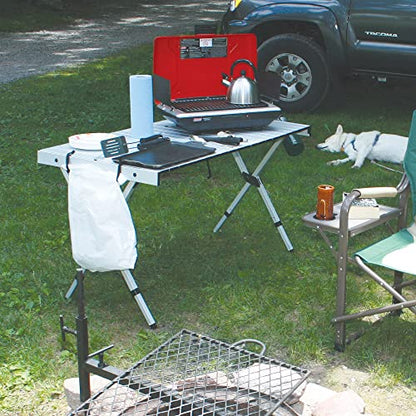 Rio Brands Compact Expandable Outdoor and Camping Aluminum Roll-Top Heat Dissipating Picnic Table, Silver, 2 in 1