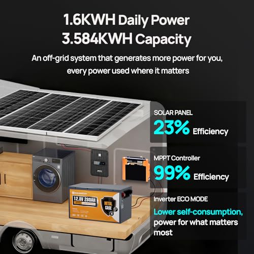 [Ultra] ECO-Worthy 12V 400W Complete Solar Panel Kit for RV Off Grid Travel Trailer : 4 * 100W Solar Panel + 40A MPPT Controller + 12V 280Ah Lithium Battery + 2000W Power Inverter+Monitor Module - style: Ultra 400W 12V Complete Kit