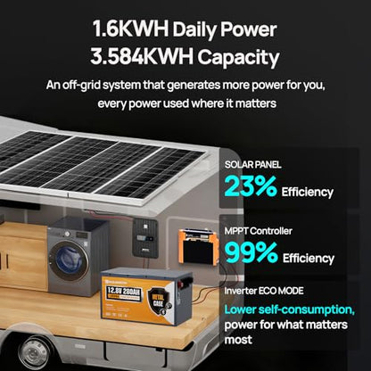 [Ultra] ECO-Worthy 12V 400W Complete Solar Panel Kit for RV Off Grid Travel Trailer : 4 * 100W Solar Panel + 40A MPPT Controller + 12V 280Ah Lithium Battery + 2000W Power Inverter+Monitor Module - style: Ultra 400W 12V Complete Kit