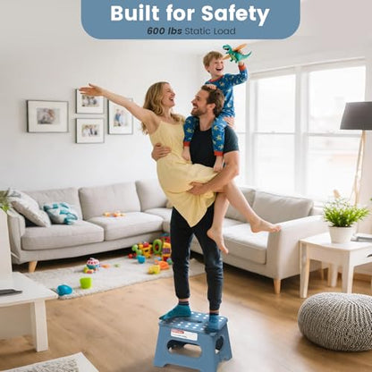 HBTower Folding Step Stool 9 Inch - Holds 600 lb, Non-Slip Surface & Carry Handle - Sturdy Step Stool for Kids, Toddlers & Adults - Compact Foldable Foot Stool for Kitchen, Bathroom, Bedroom(Blue) - color: Blue