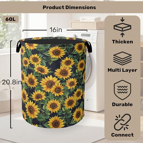 Sunflower Laundry Basket with Handles - Extra Large Foldable Hamper for Bathroom/Laundry/Bedroom/Dorm, Washable Fabric Storage Bin - color: Sunflower