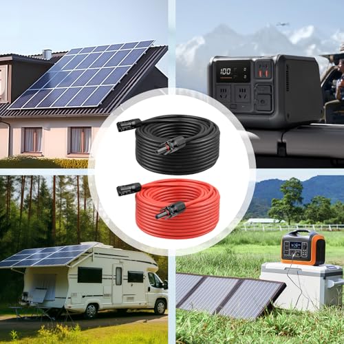 10 AWG Solar Extension Cable 15FT Black + 15FT Red, 10 Gauge Solar Panel Wire Male to Female Tinned Copper Wire for Solar Panel, Automotive, RV, Boat, Outdoors - size: 10AWG 15FT