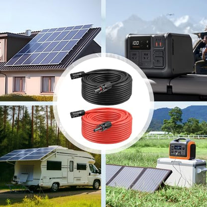 10 AWG Solar Extension Cable 8FT Black + 8FT Red, 10 Gauge Solar Panel Wire Male to Female Tinned Copper Wire for Solar Panel, Automotive, RV, Boat, Outdoors - size: 10AWG 8FT
