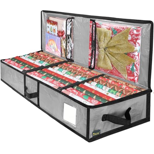 BALEINE Soft Christmas Wrapping Paper Storage Bag, 40" Durable PE Gift Wrap Storage Bag with Flexible Partitions and Pockets for Ribbon, Accessories (Grey) - color: Gray