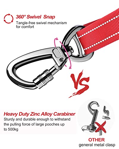 AUBELL Dog Seat Belt for Car,Updated 3-in-1 Adjustable Reflective Bungee Heavy Duty Dog Car Harness Tether with Clip Hook Latch & Buckle,Swivel Zinc Alloy Carabiner,Red - color: Red