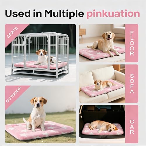 Dog Bed Mat, Reversible Crate Pad & Durable Dog Bed - Machine Washable Kennel Mat with Ultra Soft for Medium Dogs (Big&Small Stars Pink, 30" L*20" W*1.5" Th) - color: Big&Small Stars Pink, size: 30"L*20"W*1.5"Th