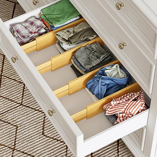 BAMEOS Bamboo Expandable Drawer Dividers – Fits 16.65"–22" Drawers, 4" Extra Deep Walls, Set of 4 | Maximum-Height Spring-Loaded Organizer for Deep Kitchen, Bathroom & Dresser Drawers - size: 4''H, 16.65''-22''L