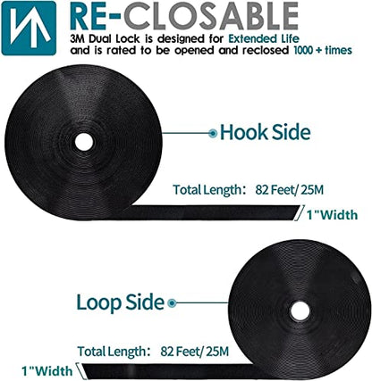 1 Inch x 82 Feet Black Hook Loop Strips with Adhesive Heavy Duty, Double Sided Hook Loop Rolls, Picture Hanging Strips, Bulk Sticky Straps Wall Hanging Tape - size: 1in x 82ft, style: Black