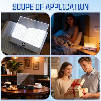 Book Light, Rechargeable Clear LED Flat Reading Light with 3 Colors & Timer, Dimmable Panel Plate Lamp Book Full Page Light for Reading in Bed at Night, for Women Readers Kids Book Lovers (White) - color: White