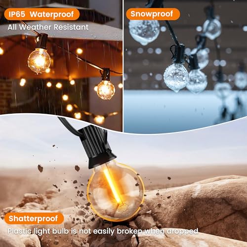 OHLUX Outdoor String Lights,110FT Dimmable Patio Lights with 58 Shatterproof 2200K LED G40 Bulbs(2 Spare),Waterproof Hanging Lights String for Outside Backyard Cafe Porch Deck Porch - size: 110FT