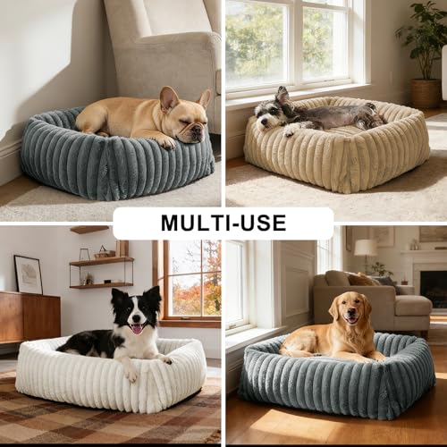 FURTIME Dog Bed Medium Size Dog, Washable Orthopedic Pet Bed with Removable Cover, Rectangle Soft Calming Sleeping Puppy Bed Durable Pet Cuddler with Anti-Slip Bottom, Beige, M Plus (30"x24"x8") - color: Beige, size: M Plus (30"x24"x8")