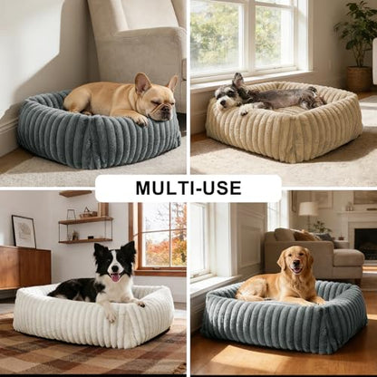 FURTIME Dog Beds Large Sized Dog, Washable Orthopedic Pet Bed with Removable Cover, Rectangle Soft Calming Sleeping Puppy Bed Durable Pet Cuddler with Anti-Slip Bottom, Beige, L(36"x27"x8") - color: Beige, size: L(36"x27"x8")