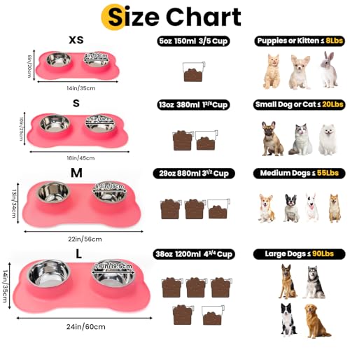 Conlun Stainless Steel Dog Bowls with Non-Slip Silicone Mat, Spill Proof Food & Water Bowls Set, Easy Clean Puppy Food Dish, Dishwasher Safe, Suitable for Dogs Cats Pet Under 20lbs, Small, Pink - color: Pink, size: Small-13 oz