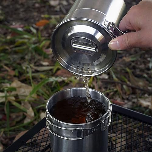 KOKKOYA Foldable Camping Cups Mugs Camping Pot Cookware 304-Food-Grade Outdoor Camp Cooking Set with Vented lid,Stainless Steel Backpacking Cookware for Hunting - color: silvery-blue-green