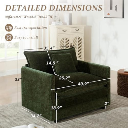 SoarFlash Chenille Single Seat Sofa, with Armests, Green - color: Green, size: 1 Single Seat