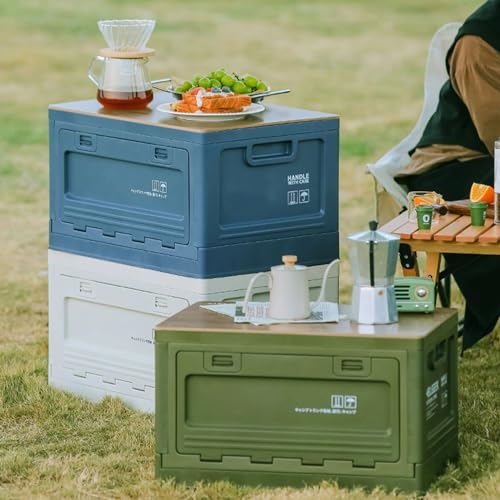 Foldable Closet Box Car Storage Container Camping Folding Storage Box Wood Lid Camping Storage Bin - color: Blue-50L