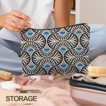 Boho Makeup Bag Gifts for Women, Sunset Leaf Aesthetic Makeup Pouch(Blue) - color: Boho Orange Sun Leaf - bule