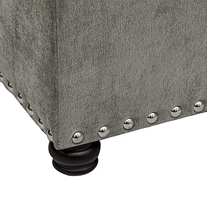 Joveco Storage Ottoman Foot Rest Stool, 24" Velvet Footstool Bench for Living Room Bedroom, Light Grey - color: Light Grey
