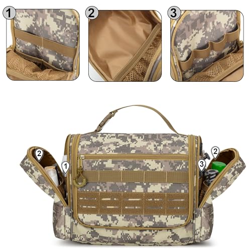 Tactical Toiletry Travel Bag for Men, Hanging Dopp Kit Hygiene Bag Shower Organizer with Hook for Toiletries and Shaving Care, Desert Yellow (Empty Bag) - color: Desert Yellow