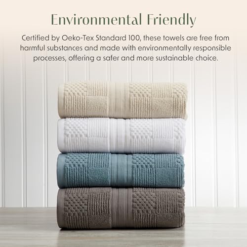 Springtree Home 100% Cotton Bathroom Towel Set | 6 Piece Set - Beige Towels | Geometric Textured Design | Absorbent & Quick-Dry | Oeko-TEX® Standard 100 Cotton | Myla Collection - Sandshell - color: Sandshell, size: 6 Piece Set